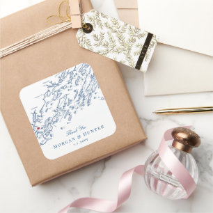 Adesivo Quadrado Portland Casco Bay Map Marinho Weding Favor