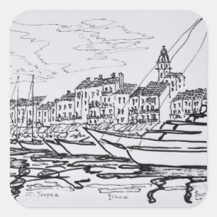 Adesivo Quadrado Porto de Saint-Tropez Riviera Francesa, França