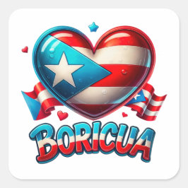 Adesivo Quadrado Porto Rico Boricua Love Heart Flag