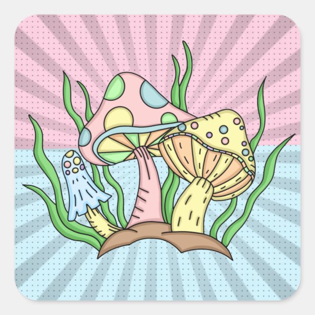 Adesivo Quadrado Portobello Mushroom Cute Pastel (Frente)