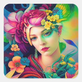 Adesivo Quadrado Portrait of a Woman Adorned with Flowers