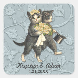 Adesivo Quadrado Posh Cats Wedding Blue