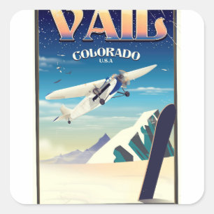 Adesivo Quadrado Poster das viagens vintage de Vail Colorado
