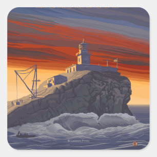Adesivo Quadrado Poster das viagens vintage do farol de Tillamook