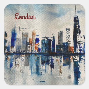 Adesivo Quadrado Poster de Abstrato de Pintura em Londres City Skyl