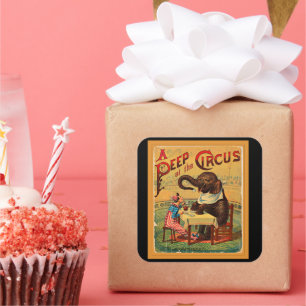 Adesivo Quadrado Poster de Circo Vintage: Elefante Circo