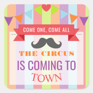 Adesivo Quadrado Poster de Circo Vintage Festa de aniversário infan