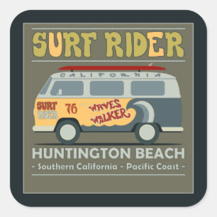 Adesivo Quadrado Poster de Huntington Beach do cavaleiro do surf