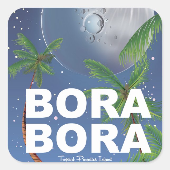 Adesivo Quadrado Poster de viagens Bora Bora Moon (Frente)