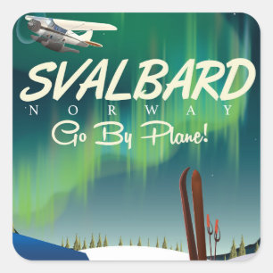Adesivo Quadrado poster de viagens da aurora boreal de svalbard