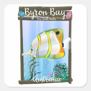 Adesivo Quadrado poster de viagens da Austrália de Byron Bay.