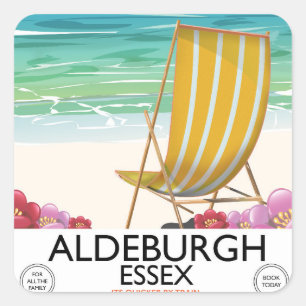 Adesivo Quadrado Poster de viagens da praia de Aldeburgh Essex