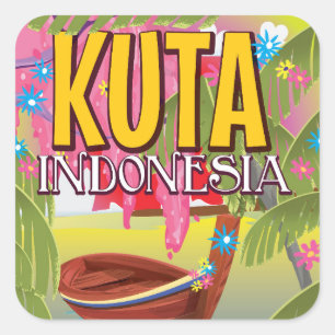 Adesivo Quadrado Poster de viagens de Kuta Indonésia