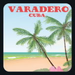 Adesivo Quadrado Poster de viagens de praia de Varadero Cubano<br><div class="desc">Poster de viagens de praia de Varadero Cubano.</div>