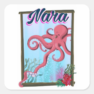 Adesivo Quadrado Poster de viagens do calamar de Nara Japão