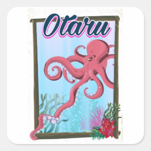 Adesivo Quadrado Poster de viagens do calamar de Otaru Japão