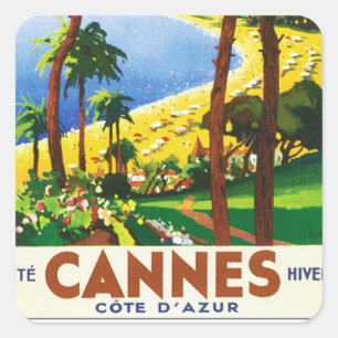Adesivo Quadrado Poster de viagens do francês de Cannes Cote d'Azu