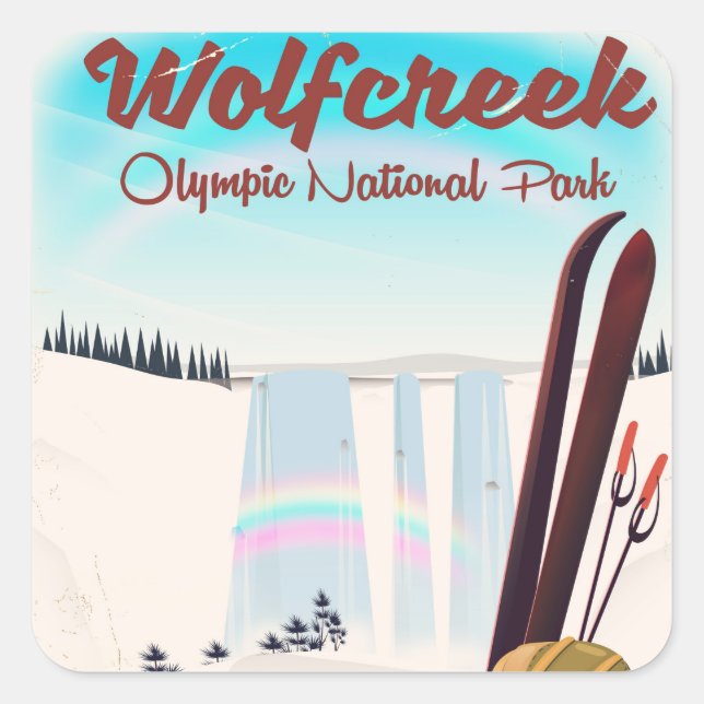 Adesivo Quadrado Poster de viagens do Parque Nacional da Olimpiadas (Frente)