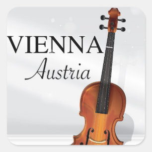 Adesivo Quadrado Poster de viagens do violino de Viena Áustria