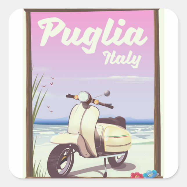 Adesivo Quadrado Poster de viagens Puglia Itália. (Frente)