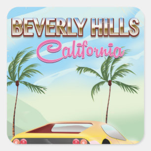 Adesivo Quadrado Poster de viagens retro de Beverly Hills