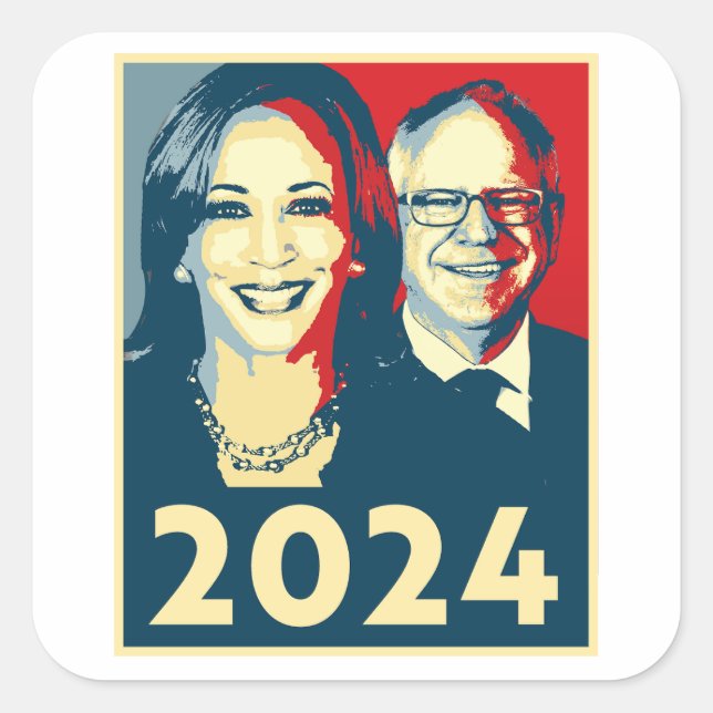 Adesivo Quadrado Poster Harris Walz 2024 (Frente)