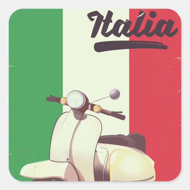 Adesivo Quadrado Poster Patinete de Viagens vintage Italia (Frente)