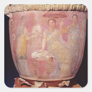 Adesivo Quadrado Pote com uma cena das mulheres que banham-se