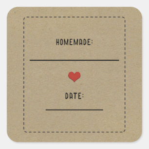 Adesivo Quadrado Pote de Conserva Caseiro Coração Vermelho Kraft Ma