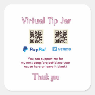 Adesivo Quadrado Pote de gorjeta virtual código q r doação de dinhe