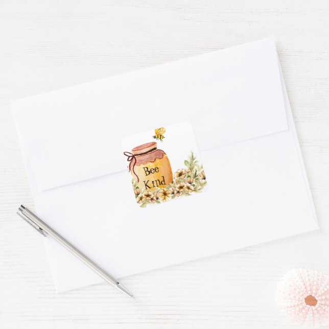 Adesivo Quadrado Pote de mel bee kind  (Envelope)