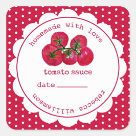 Adesivo Quadrado Pote de molho de tomate caseiro personalizado Quad