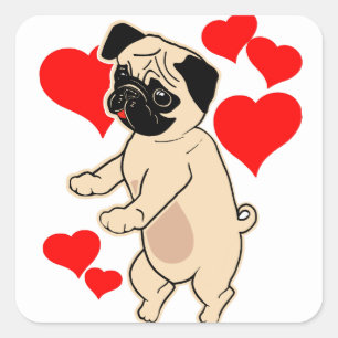 Adesivo Quadrado Pouco cão Flossing dos namorados do Pug do amor