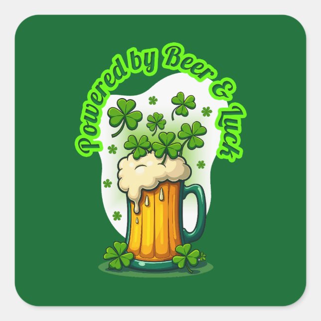 Adesivo Quadrado Powered by Beer St Patrick’s Day - Autocolante (Frente)