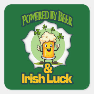 Adesivo Quadrado Powered by Beer St Patrick’s Day Shirt Autocolante