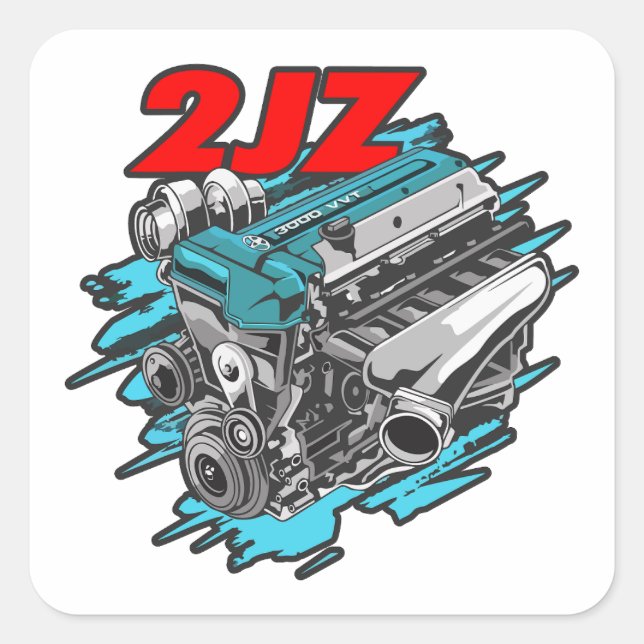 Adesivo Quadrado Powerhouse 2JZ GTE - Toyota Supra Engine (Frente)