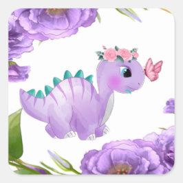 Adesivo Quadrado Praça Chá de fraldas Floral do Dinossauro Roxo Ado