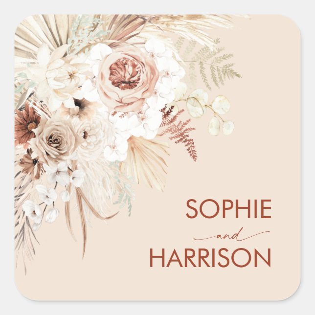 Adesivo Quadrado Praça de Grass de Terracotta Boho Pampas Minimalis (Frente)