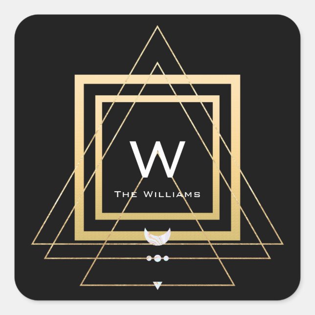 Adesivo Quadrado Praça de Monograma Moldura Dourada Minimalismo Geo (Frente)