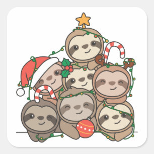 Adesivo Quadrado Praça de Natal Engraçado da Árvore de Natal