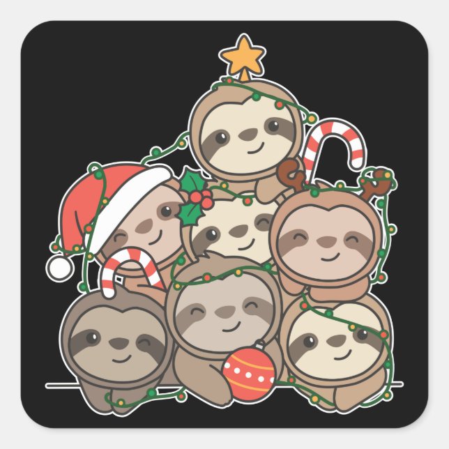 Adesivo Quadrado Praça de Natal Engraçado da Árvore de Natal (Frente)