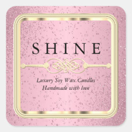 Adesivo Quadrado Praça de rótulos bonito, rosa e Dourados