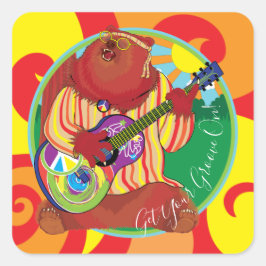 Adesivo Quadrado Praça dos Stickers do Urso de Violão Feliz