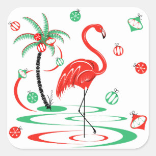 Adesivo Quadrado Praça Flamingo Baubles de Natal vermelho