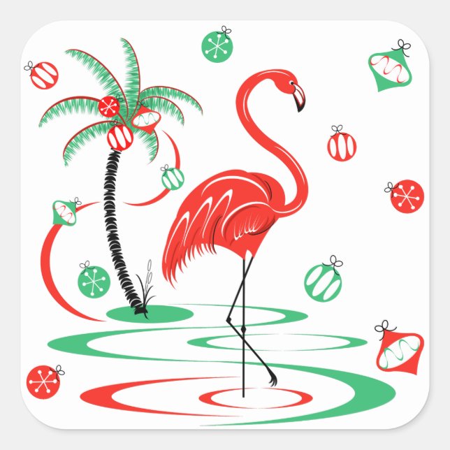 Adesivo Quadrado Praça Flamingo Baubles de Natal vermelho (Frente)