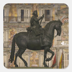 Adesivo Quadrado Praça Mayor com estátua de Filipe III, Madrid,