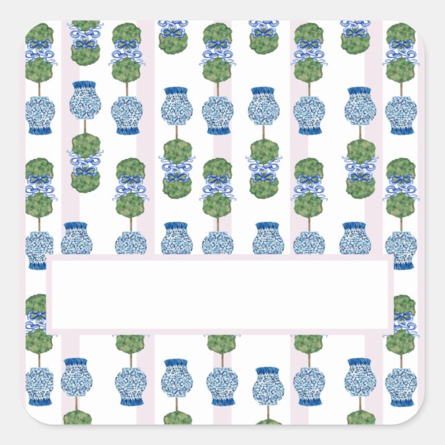 Adesivo Quadrado Praça Topiary Jar Jar Ginger Chinoiserie Rosa (Frente)