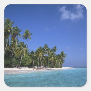 Adesivo Quadrado Praia com palmeiras, Maldivas
