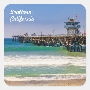Adesivo Quadrado Praia da Califórnia do Sul e píer em San Clemente