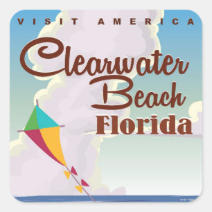 Adesivo Quadrado Praia de Clearwater, poster das viagens vintage de